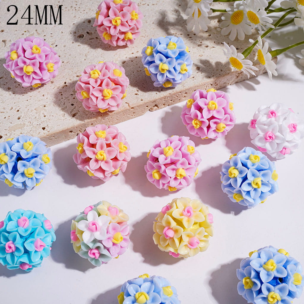 Clay Beads with Five-Petaled Flower, 24MM Multi-Color Random Mix