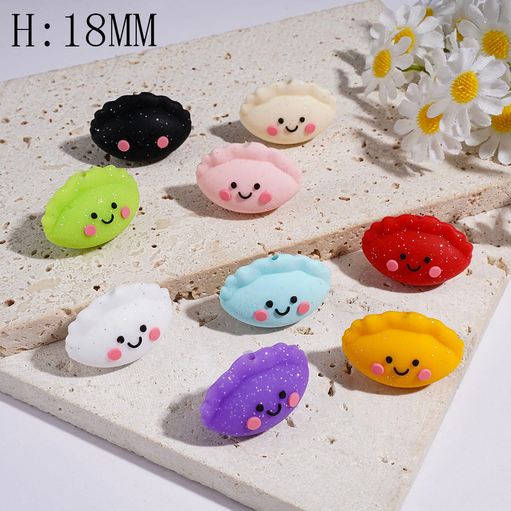 3D Dumpling with Silver Glitter Silicone Focal Beads, Height 18MM  Multi-Color