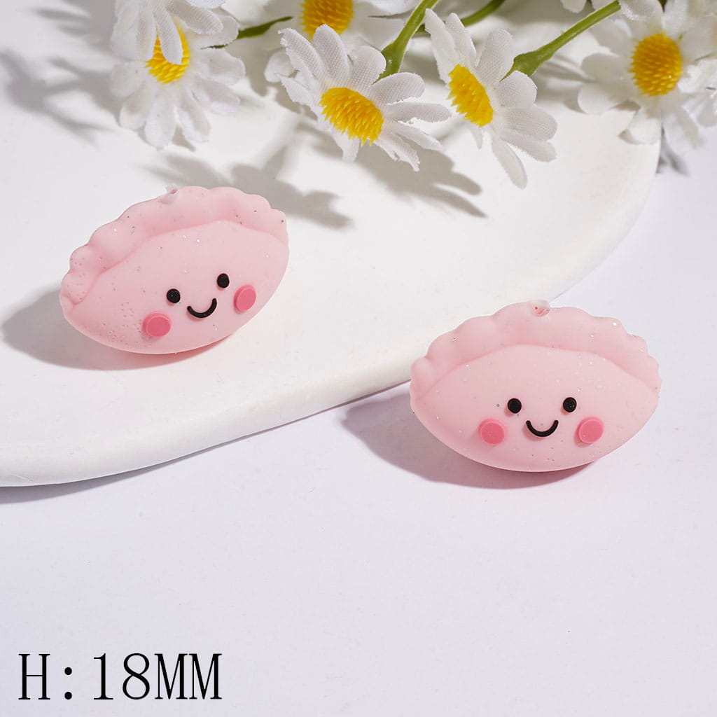 3D Dumpling with Silver Glitter Silicone Focal Beads, Height 18MM  Multi-Color