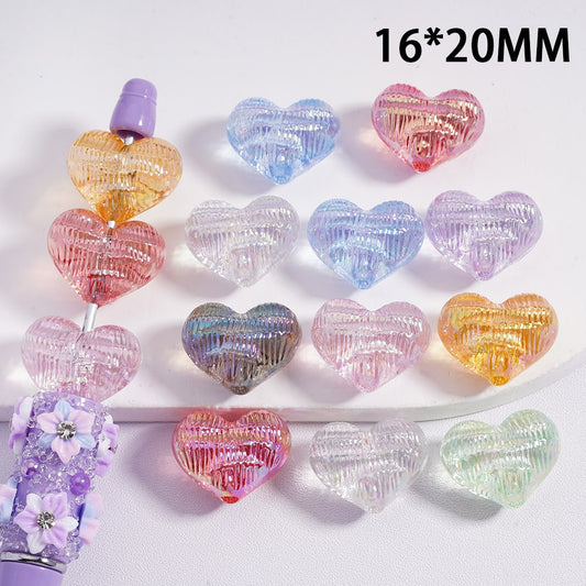 Acrylic Beads UV Coating Cute Heart with Vertical Stripes Multi-Color 16*20MM, Random Mix