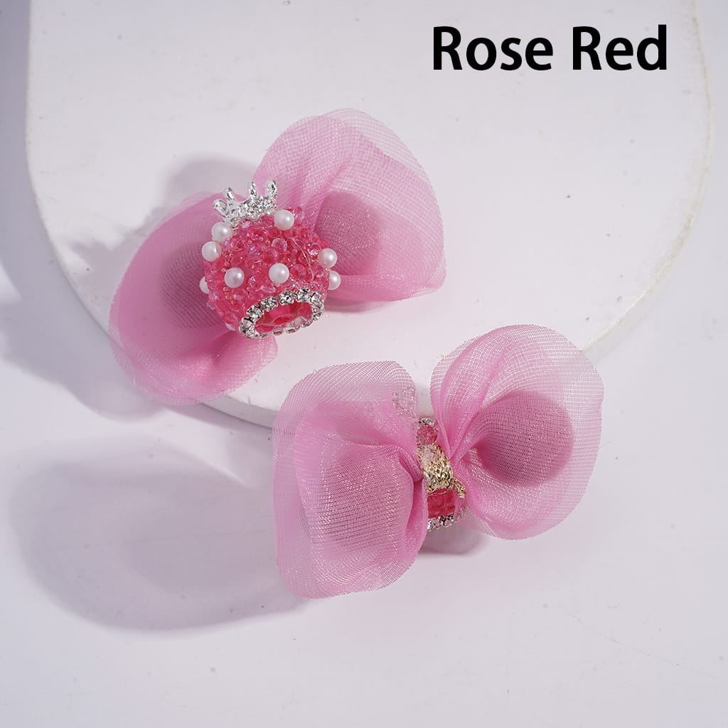 Sugar Beads with Silver Alloy Crown and Shiny Rhinestones White Pearls, Fabric Lace Bowtie with Fluffy Balls, Multi-Color