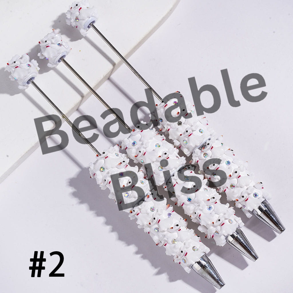 Halloween Beadable Clay Pens with Dog and AB Rhinestones, White and Black