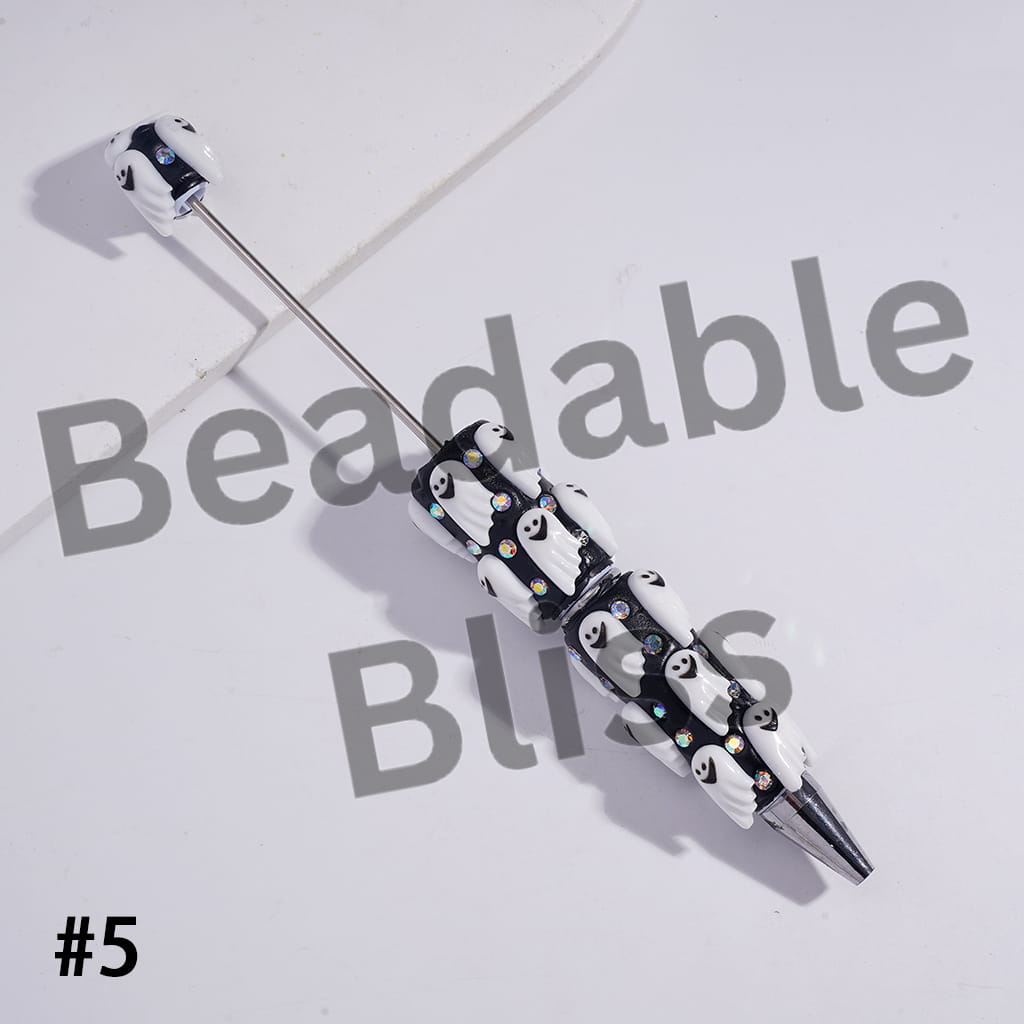 Beadable Clay Pens with Skull Ghost Halloween Series and AB Rhinestones
