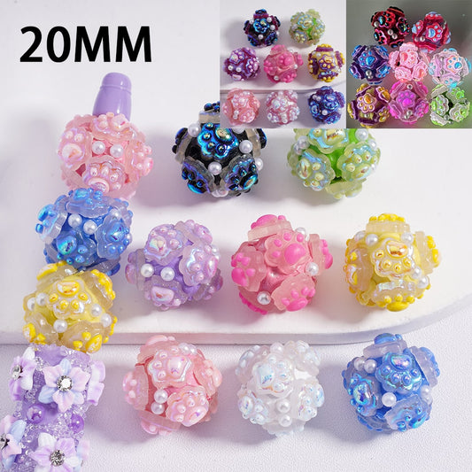 Clay Beads Luminous Color Changing Cute Paw Prints White Pearls in Solid Color 20MM，Random Mix