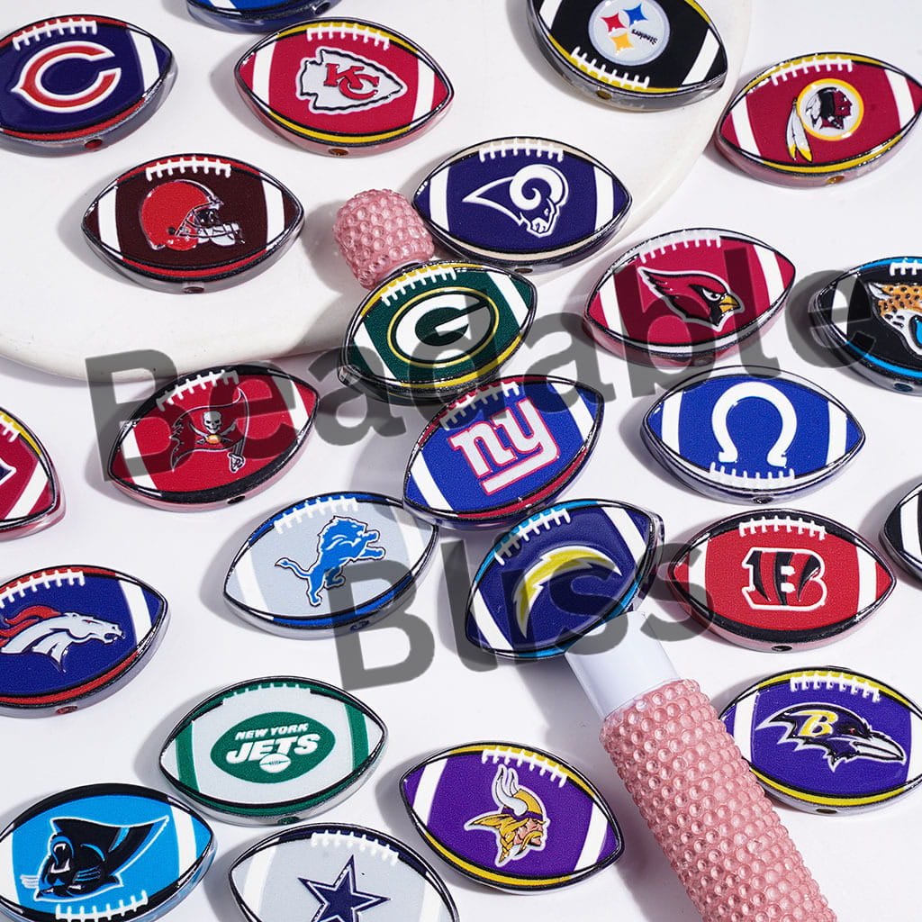 Acrylic Beads American Football Team, Semi-Clear, 18*29MM Random Mix