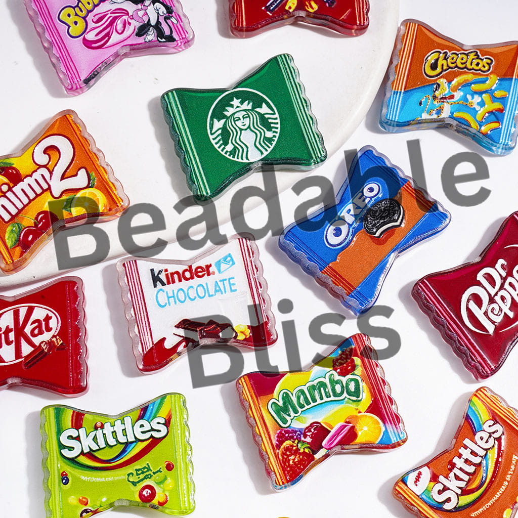 Candy Chip Coffee Cookies Packaging Bag Acrylic Beads, 24*29MM Random Mix