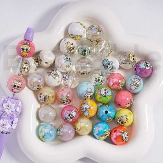 Acrylic Beads UV Coating Cute Labub Jelly & White & Solid & Clear Color 16MM, Random Mix