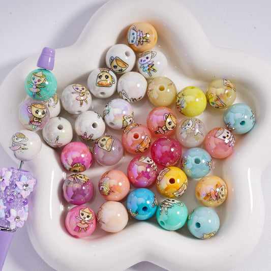 Acrylic Beads UV Coating Cute Ballet Girl Cup Jelly & White & Solid Color 16MM, Random Mix
