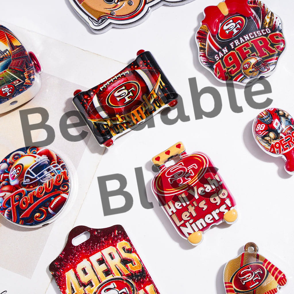 Acrylic Beads and Pendants with SF American Football Team, Silver Border, Random Mix
