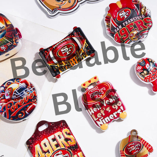 Acrylic Beads and Pendants with SF American Football Team, Silver Border, Random Mix