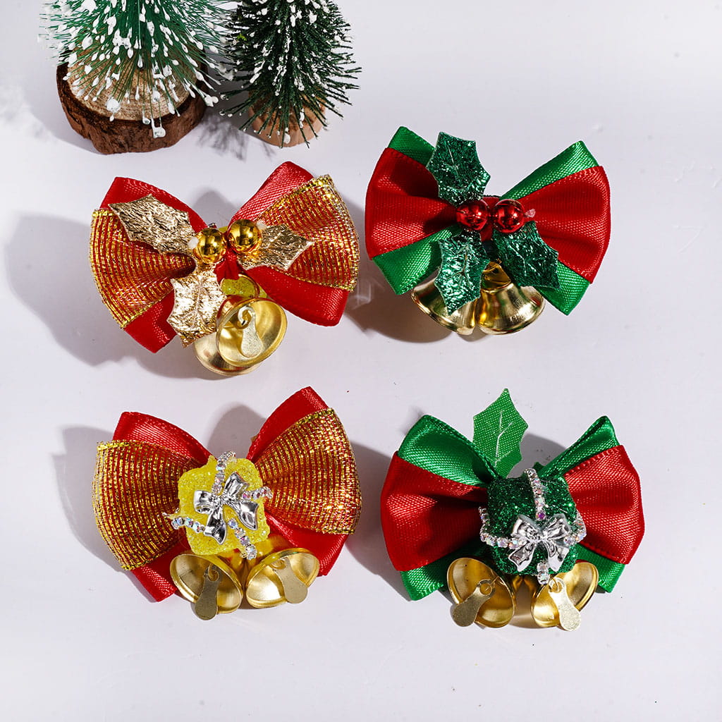 Handmade Christmas Glittery Gift Box w Ribbon Bow Bells Balls AB Rhinestone Chains Acrylic Beads, Multi-Color