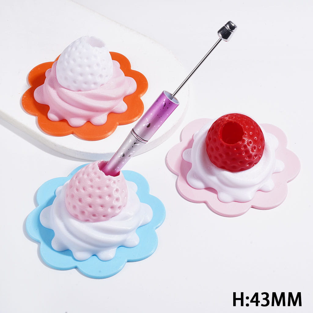3D Printed PLA Strawberry Cake Shaped Pen Holder, Single Hole Desktop Pen Stand, Craft Tool Organizer for Pens Tweezers Embroidery Needles, Height 43MM, Multi-Color, Random Mix