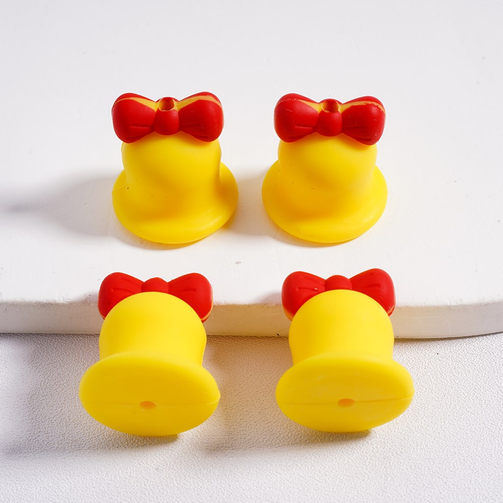 Silicone Focal Beads 3D Cute Christmas Bell with Red Bowknot Multi-Color