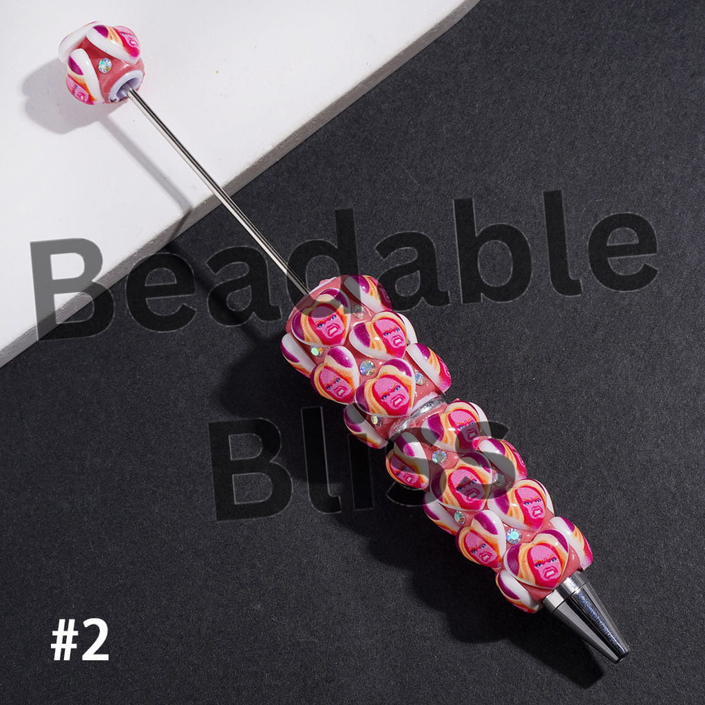 Beadable Clay Pens with Heart and Surprised Expression Fashion Doll and AB Rhinestones