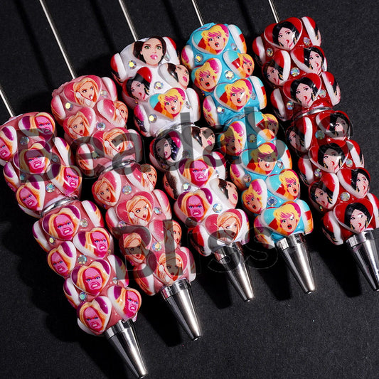 Beadable Clay Pens with Heart and Surprised Expression Fashion Doll and AB Rhinestones