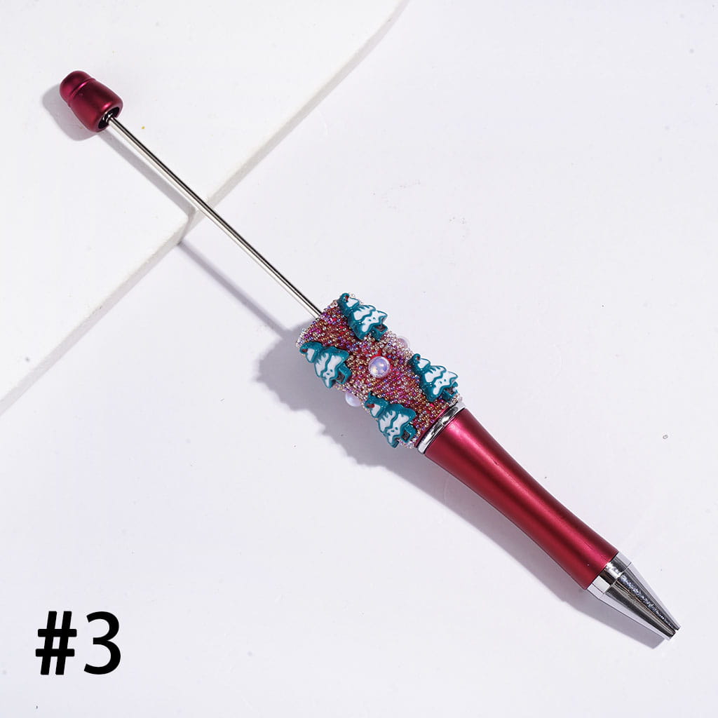 Handmade Christmas Tree Beadable Pens with Mini Iridescent Colors Bubbles and UV Coated Half-Faced Pearls