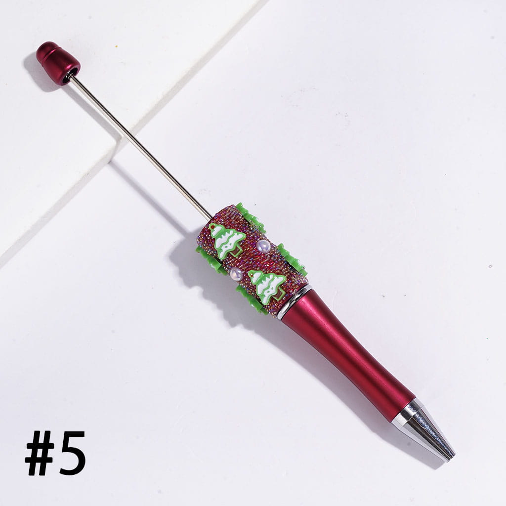 Handmade Christmas Tree Beadable Pens with Mini Iridescent Colors Bubbles and UV Coated Half-Faced Pearls