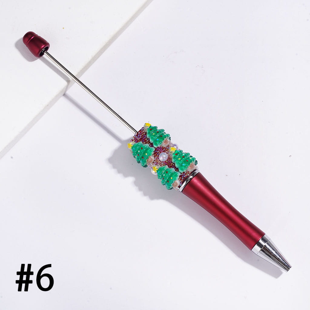 Handmade Christmas Tree Beadable Pens with Mini Iridescent Colors Bubbles and UV Coated Half-Faced Pearls