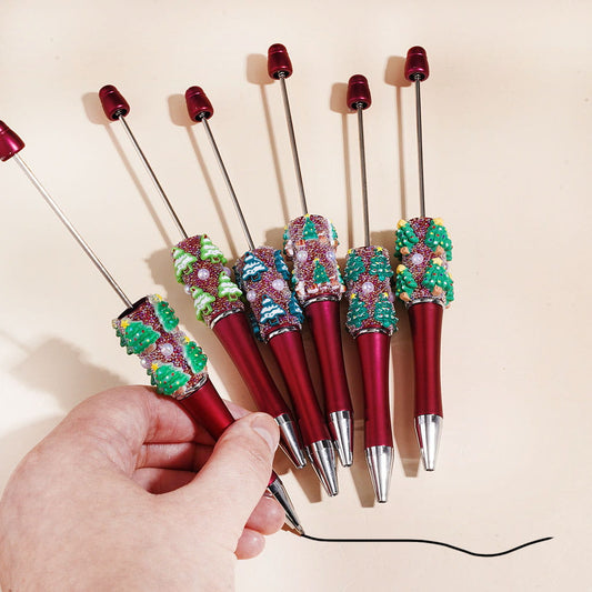 Handmade Christmas Tree Beadable Pens with Mini Iridescent Colors Bubbles and UV Coated Half-Faced Pearls