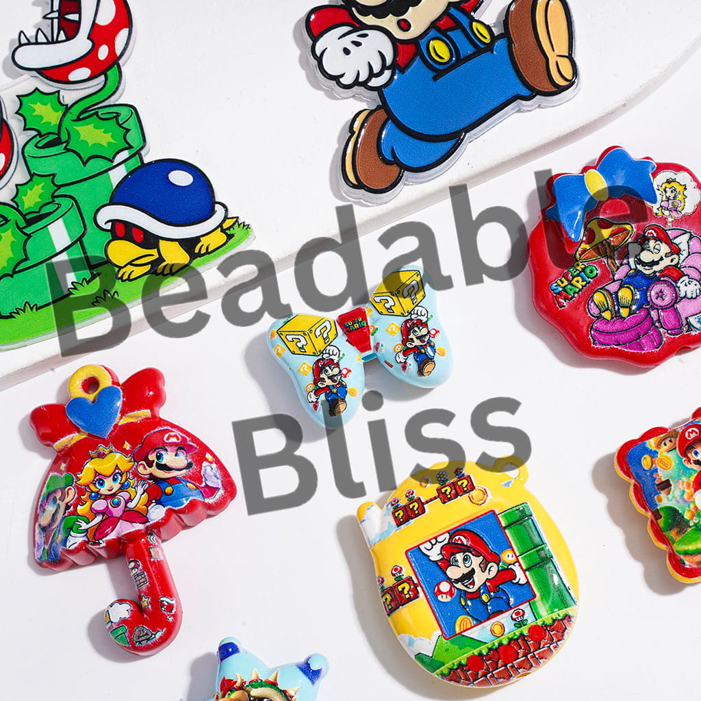 Acrylic Beads and Pendants Game Theme Plumber Character, Random Mix