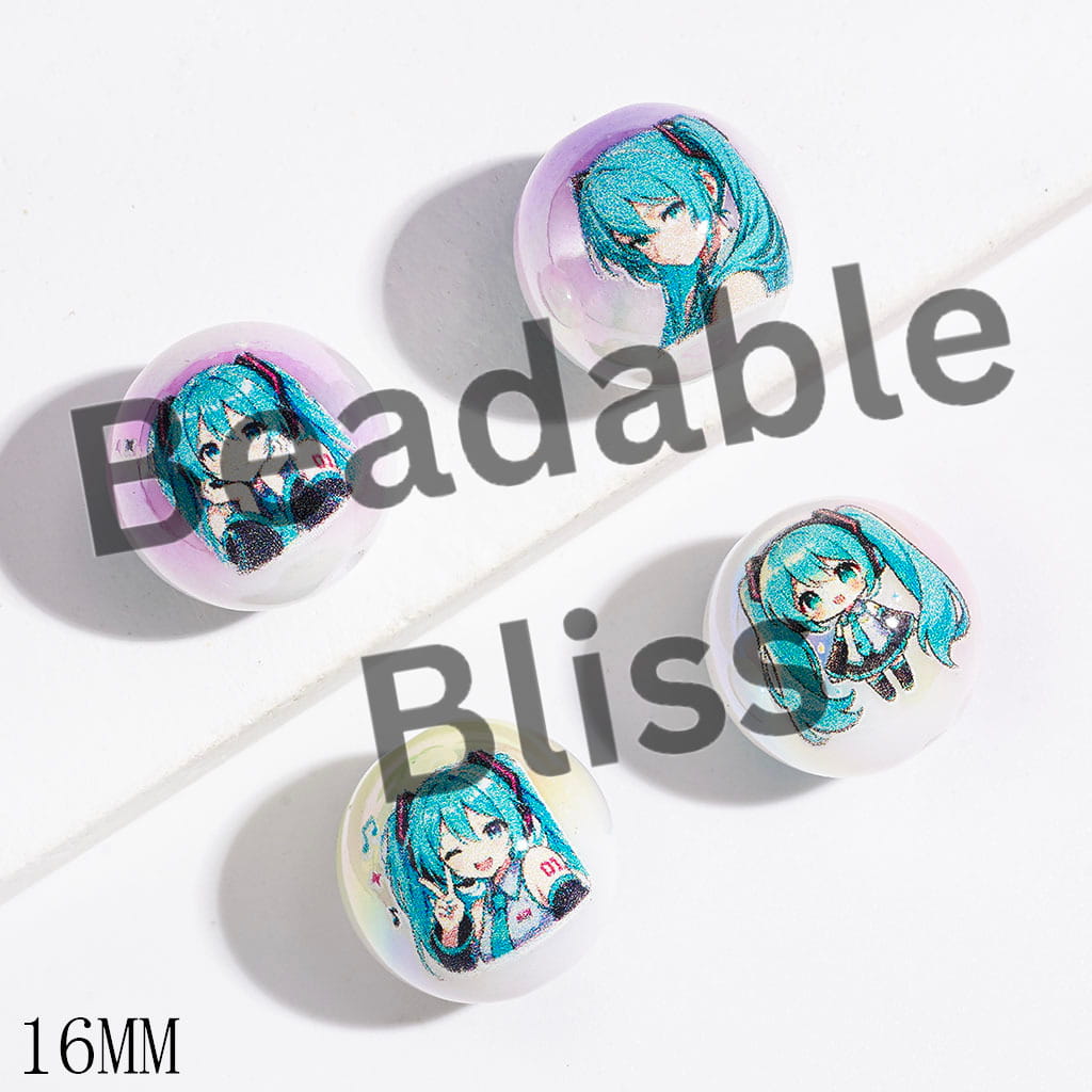 UV-Coated Acrylic Beads for Bracelets with Japanese Virtual Girl Character, 16MM Random Mix