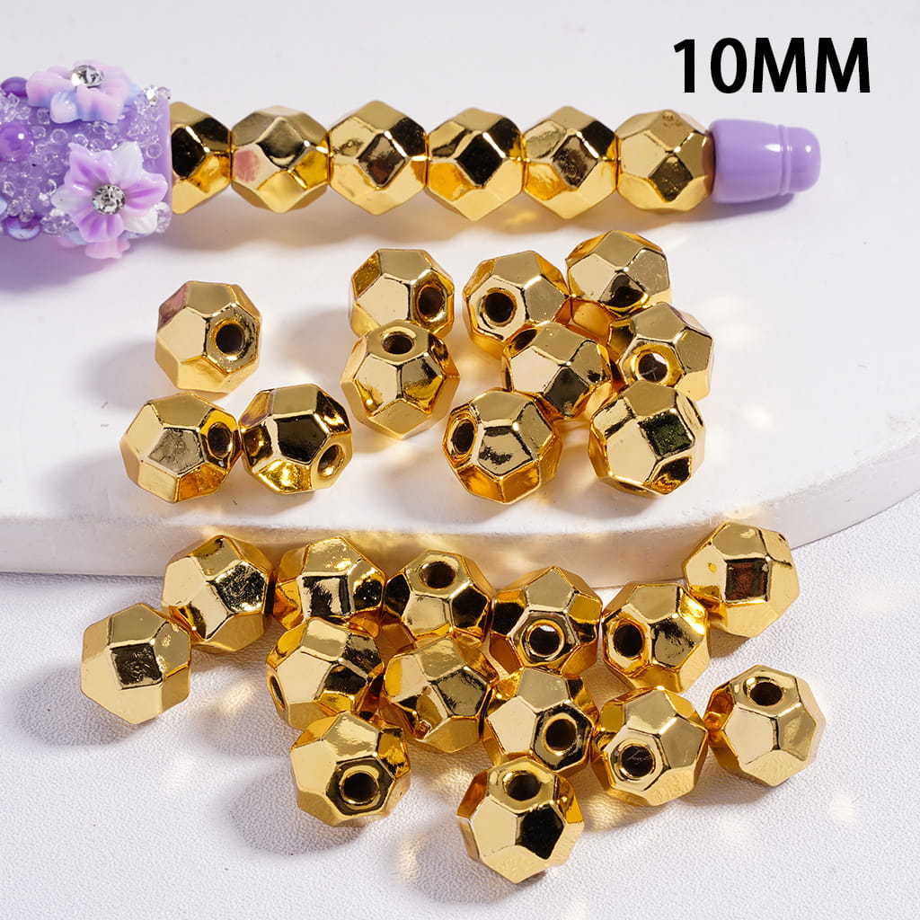 Acrylic Beads Bling Bling Disco Ball Series, 10MM, Silver and Gold