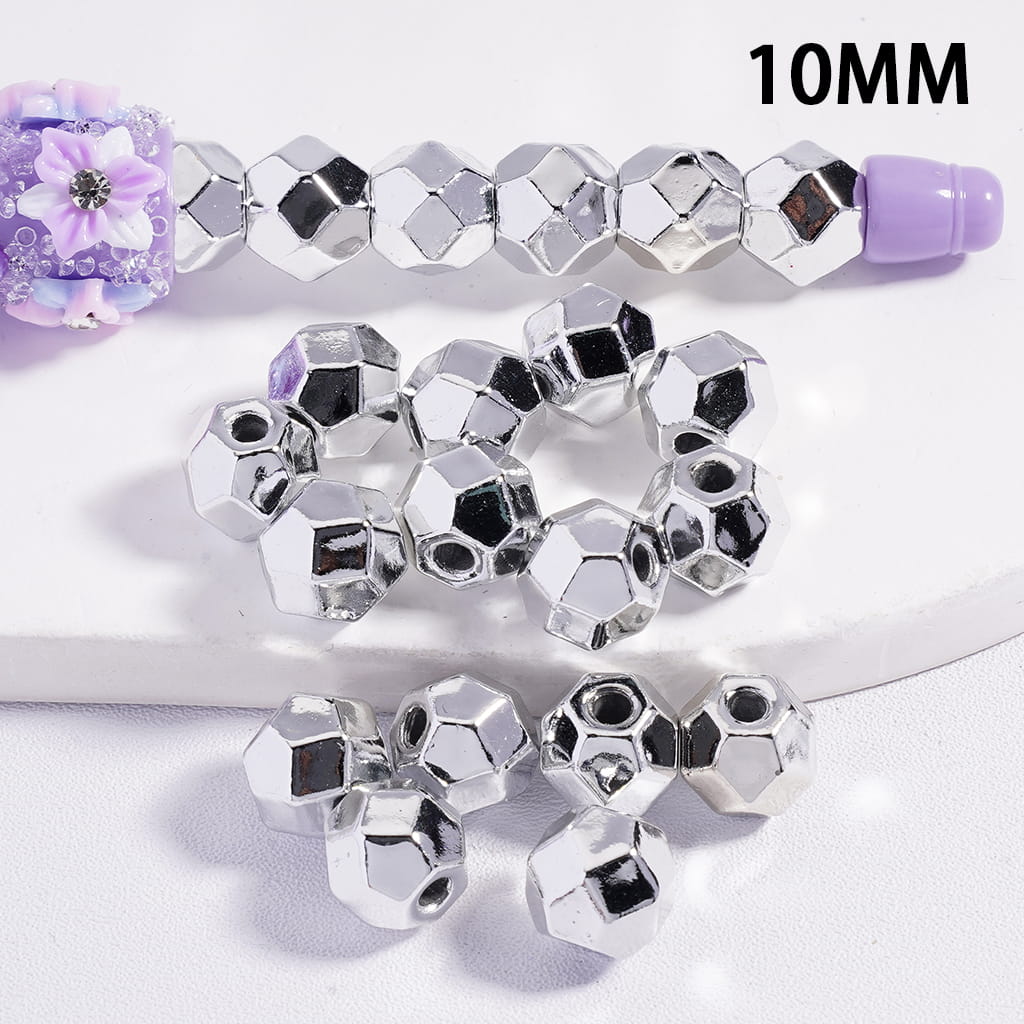 Acrylic Beads Bling Bling Disco Ball Series, 10MM, Silver and Gold