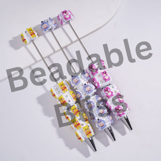 Beadable Clay Pens with Classic Animation Animal Character and AB Rhinestones