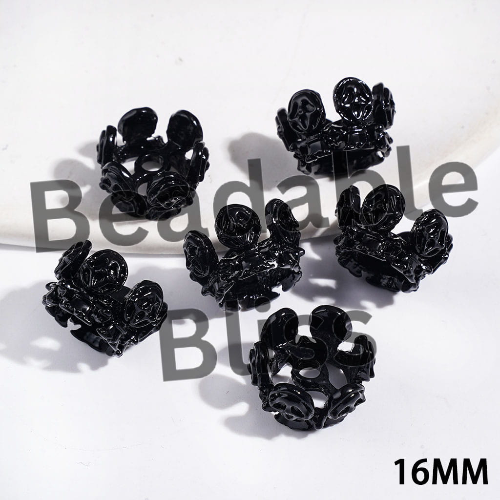 Metal Cage Beads Crown with Horror Mask Skull, 16MM (They Fit 14MM Beads)