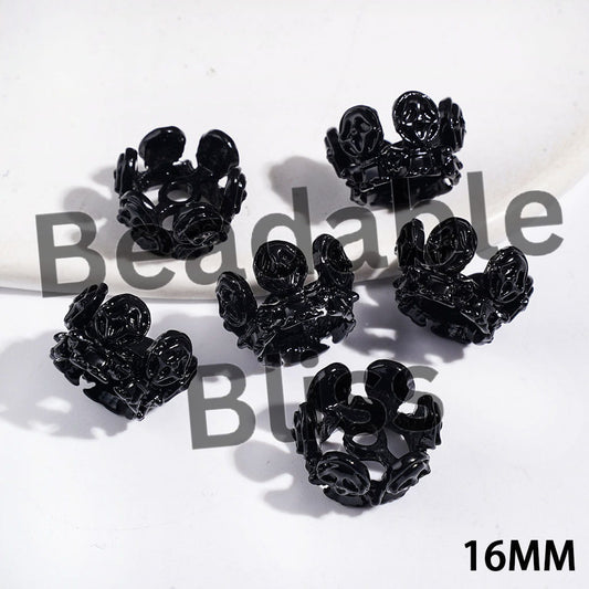 Metal Cage Beads Crown with Horror Mask Skull, 16MM (They Fit 14MM Beads)