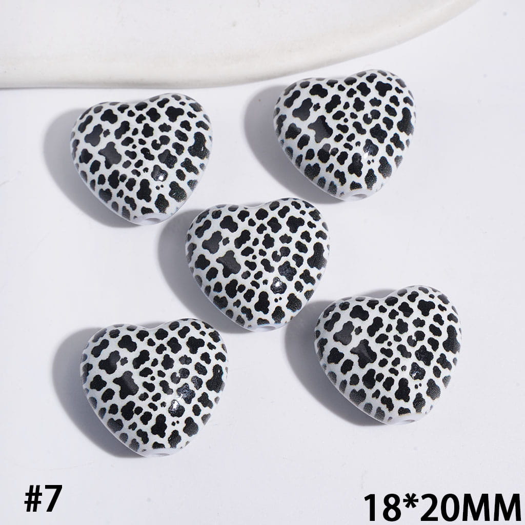 Acrylic Beads Heart with Diverse Style Patterns, 18*20MM