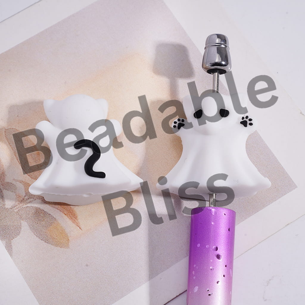 Silicone Focal Beads 3D Skeleton Ghost Halloween White Series