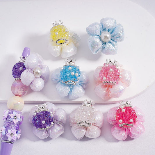 Sugar Acrylic Beads with White Pearls Clear Rhinestones Chains Silver Alloy Crown Shiny Fabric Flower Multi-Color