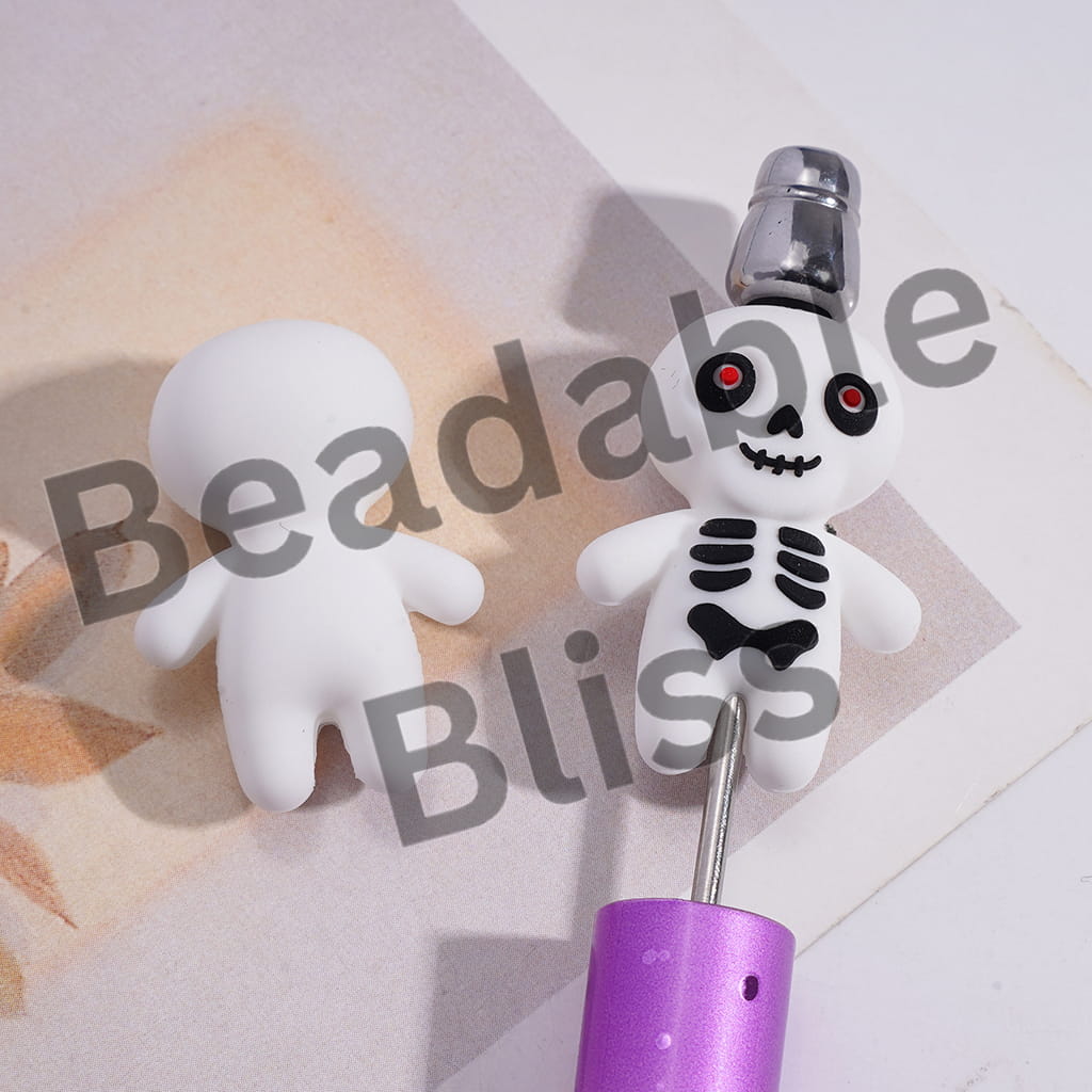 Silicone Focal Beads 3D Skeleton Ghost Halloween White Series