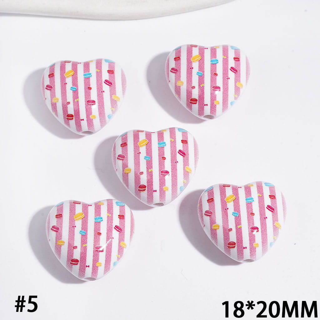 Acrylic Beads Heart with Diverse Style Patterns, 18*20MM