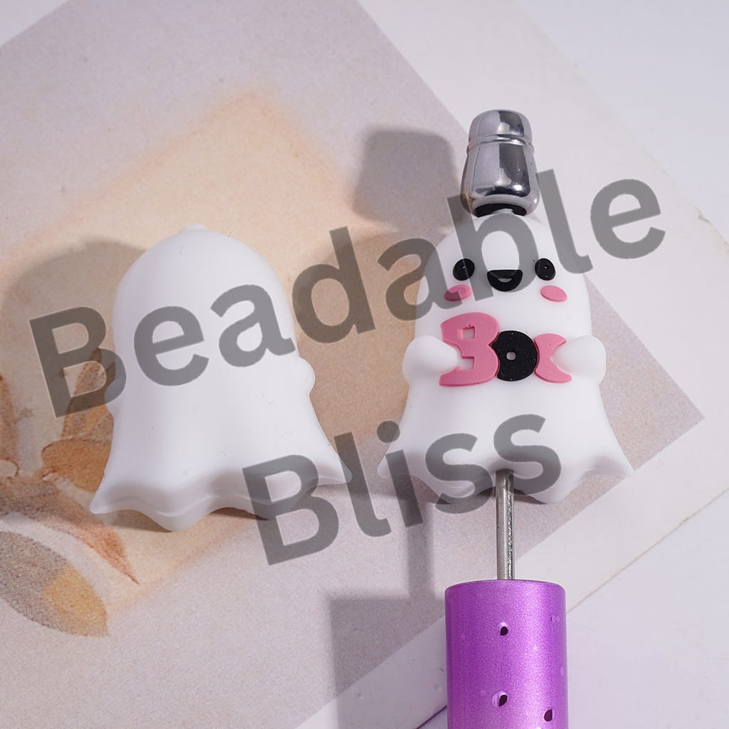 Silicone Focal Beads 3D Skeleton Ghost Halloween White Series