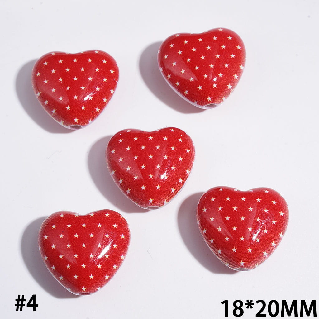 Acrylic Beads Heart with Diverse Style Patterns, 18*20MM