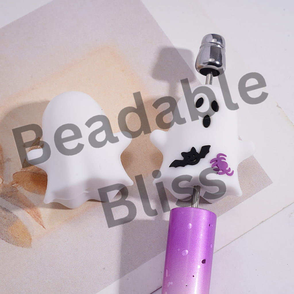 Silicone Focal Beads 3D Skeleton Ghost Halloween White Series