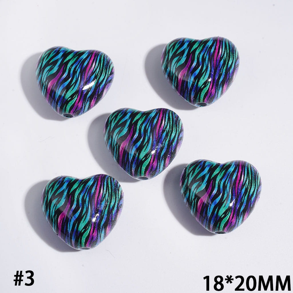 Acrylic Beads Heart with Diverse Style Patterns, 18*20MM