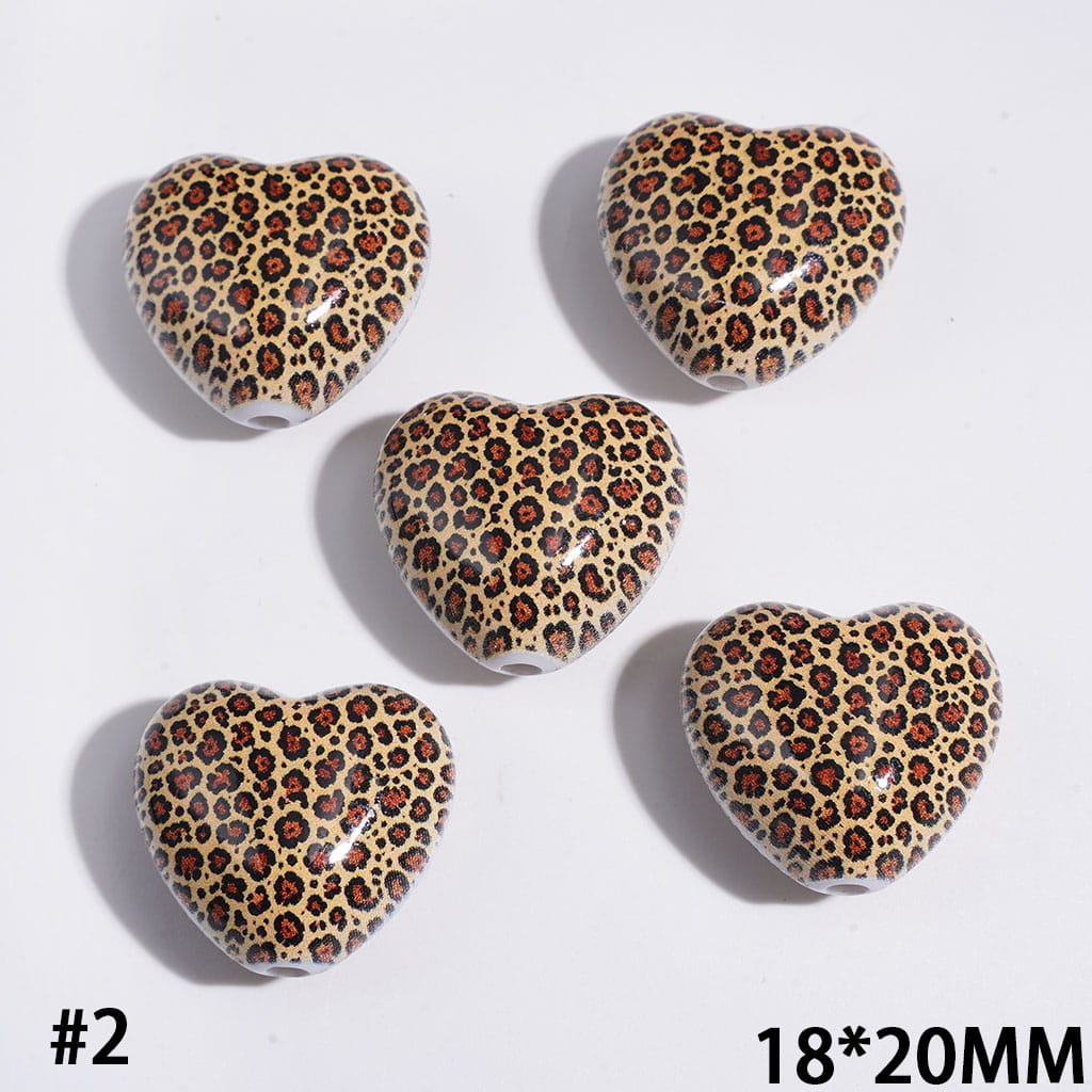 Acrylic Beads Heart with Diverse Style Patterns, 18*20MM