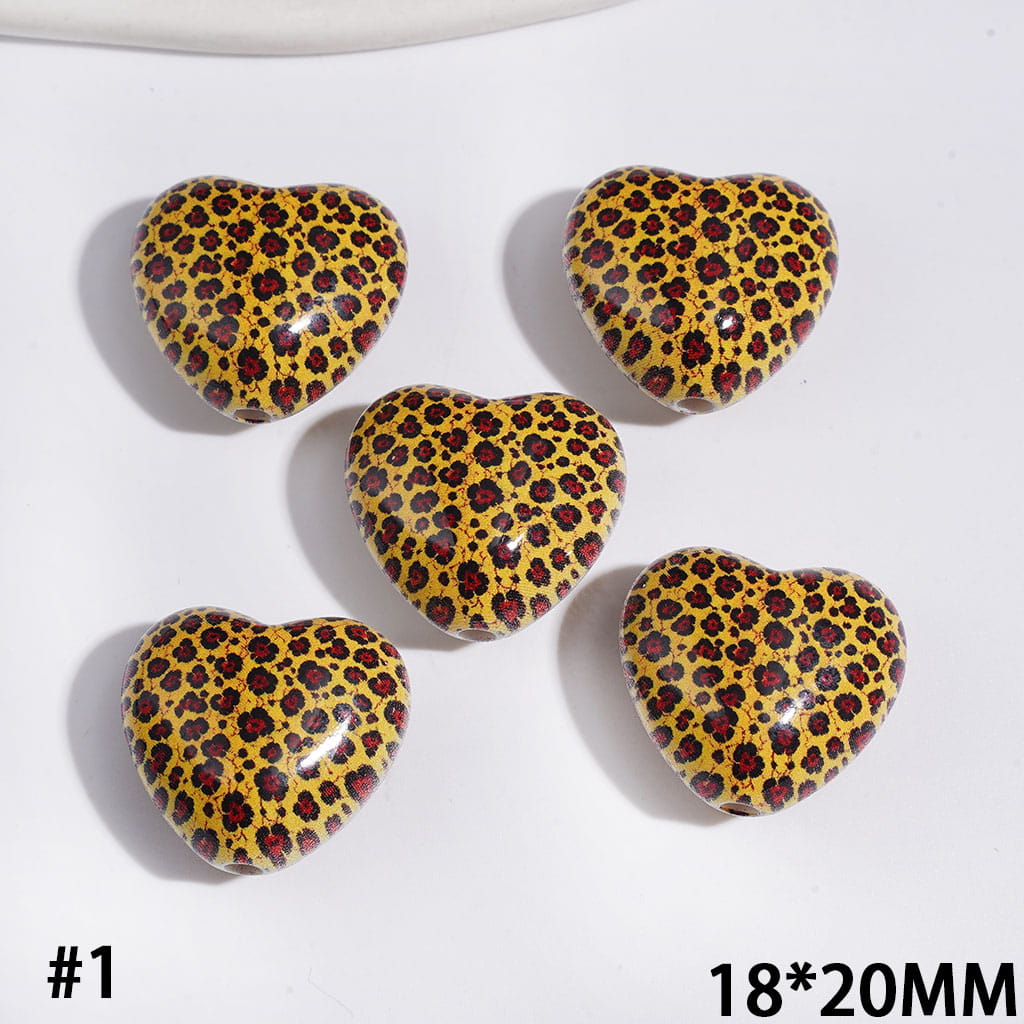 Acrylic Beads Heart with Diverse Style Patterns, 18*20MM