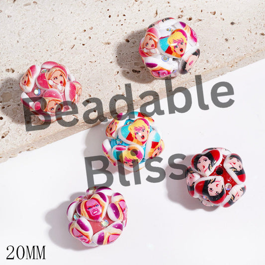 Clay Beads Heart with Various Facial Expression Fashion Doll, AB Rhinestones, 20MM, Random Mix