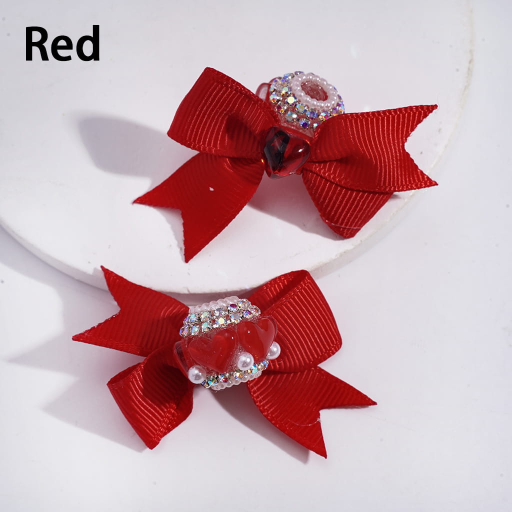 Acrylic Beads with Shiny Clear Hearts and Fabric Bowknot, AB Rhinestone and White Pearl Chains, Multi-Color