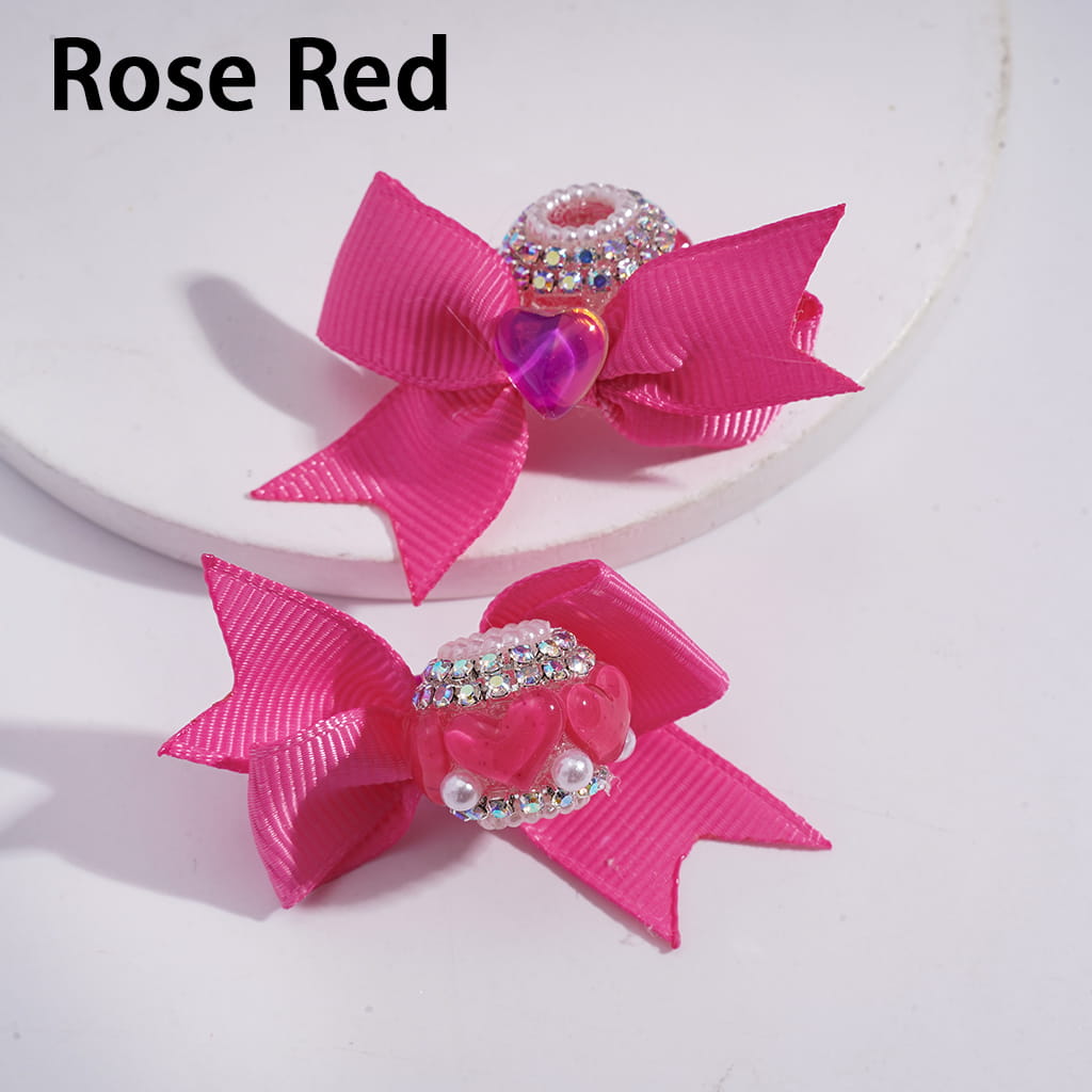 Acrylic Beads with Shiny Clear Hearts and Fabric Bowknot, AB Rhinestone and White Pearl Chains, Multi-Color