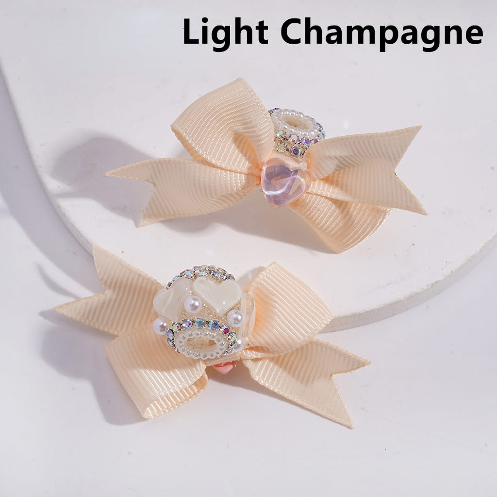 Acrylic Beads with Shiny Clear Hearts and Fabric Bowknot, AB Rhinestone and White Pearl Chains, Multi-Color