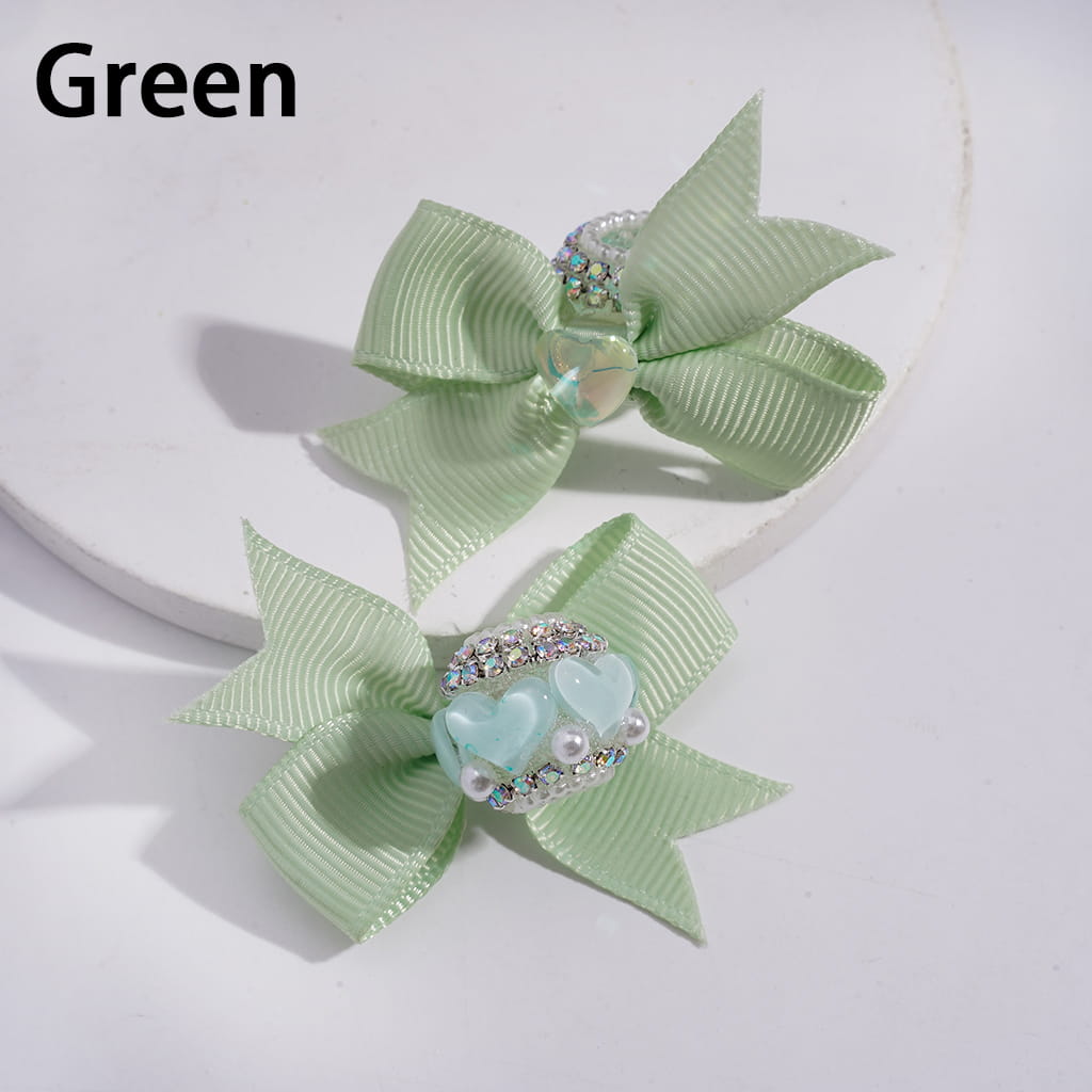 Acrylic Beads with Shiny Clear Hearts and Fabric Bowknot, AB Rhinestone and White Pearl Chains, Multi-Color