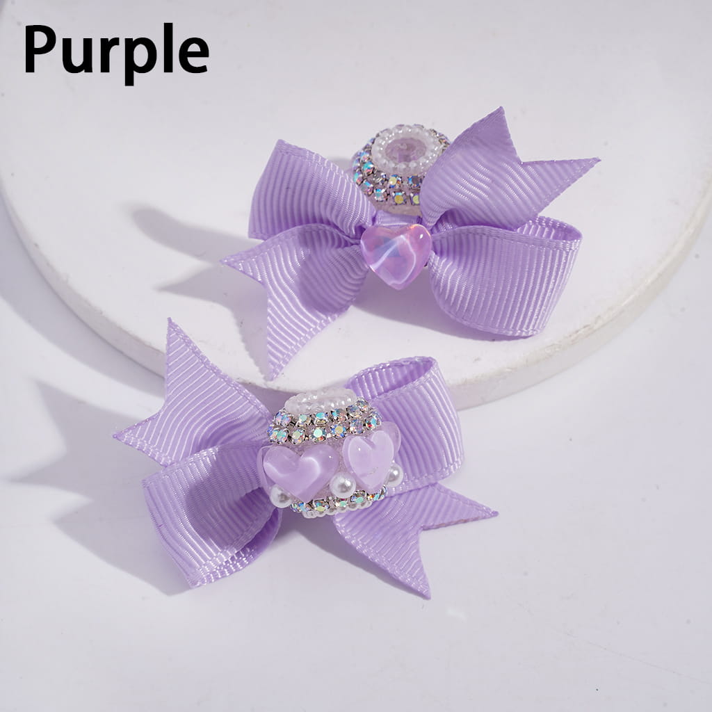 Acrylic Beads with Shiny Clear Hearts and Fabric Bowknot, AB Rhinestone and White Pearl Chains, Multi-Color