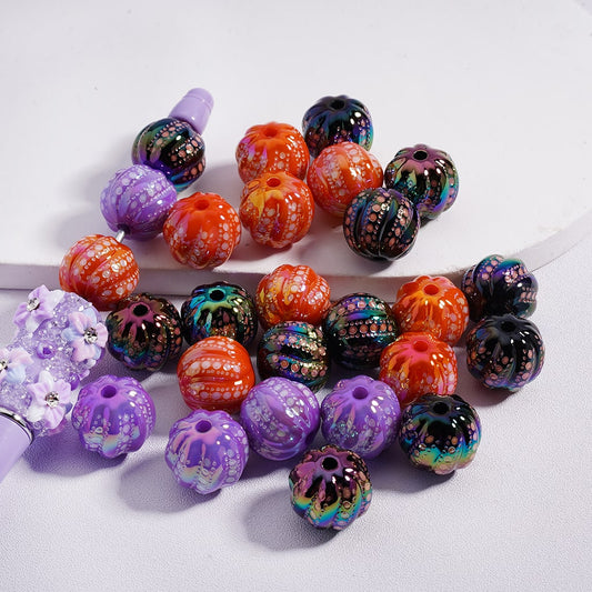Acrylic Beads UV Coating Pumpkin Shape Mini Round Spots Halloween 16MM, Random Mix