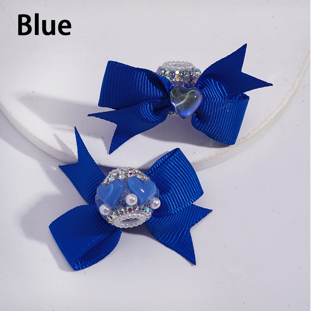 Acrylic Beads with Shiny Clear Hearts and Fabric Bowknot, AB Rhinestone and White Pearl Chains, Multi-Color