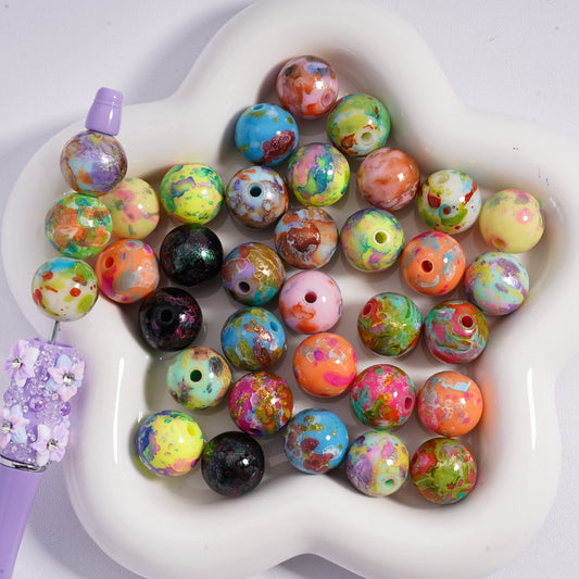 Acrylic Beads Colorful Abstract Art Prints 16MM, Random Mix